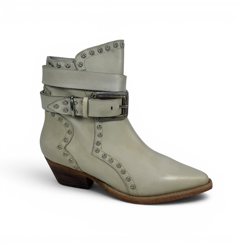 Free People Billy Western Bootie Womens 7 EU 37.5 Ivory Studded Leather Zip - Picture 2 of 14
